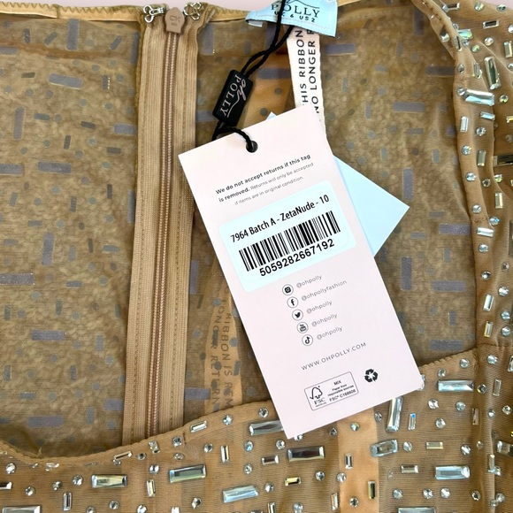 OH POLLY ZETA Sheer Embellished Long Sleeve A-Line Mini Dress in Nude Size 2 - Picture 12 of 12